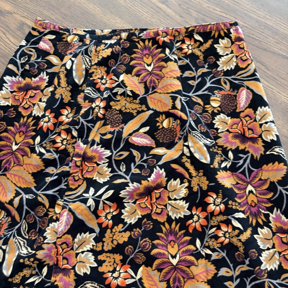 Vintage White Stag Floral Corduroy Maxi Skirt Black 1970s Folk Vibe Autumn - Picture 3 of 5